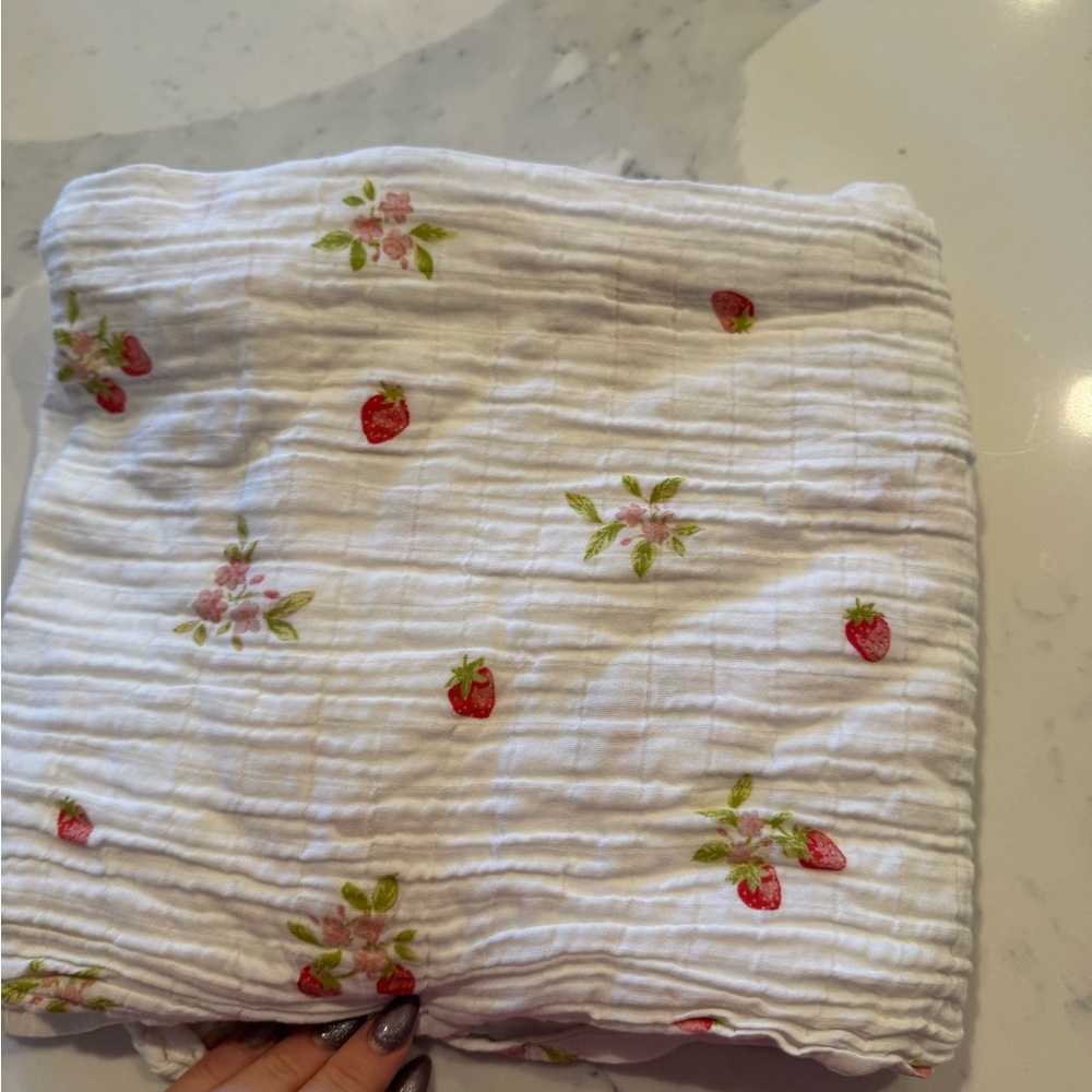 White Swaddle with Strawberry and Floral Design